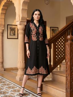 ZUMMER - Black Embroidered V-Neck Dress