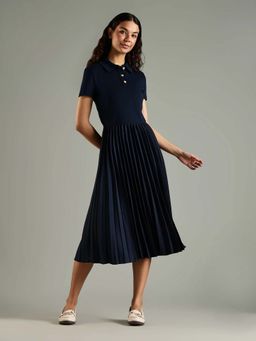Tommy Hilfiger - Blue Solid/Plain Collar Neck Dress