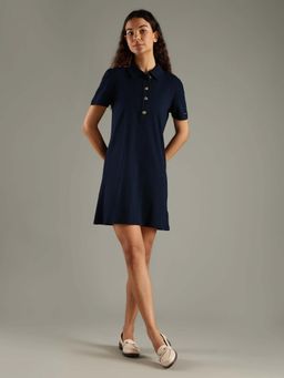 Tommy Hilfiger - Navy Blue Solid/Plain Collar Neck Dress