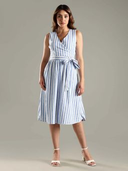 Tommy Hilfiger - Blue Stripes V-Neck Dress