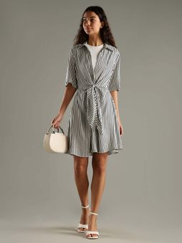 Tommy Hilfiger - White Stripes Collar Neck Dress