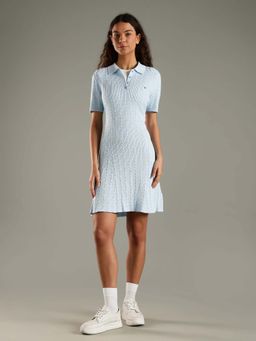 Tommy Hilfiger - Blue Textured Collar Neck Dress