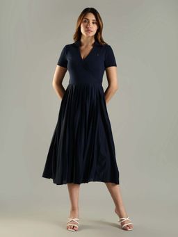 Tommy Hilfiger - Navy Blue Solid/Plain Collar Neck Dress