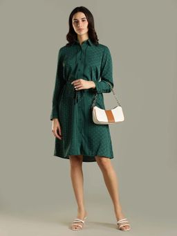 Tommy Hilfiger - Green Printed Collar Neck Dress With Belt