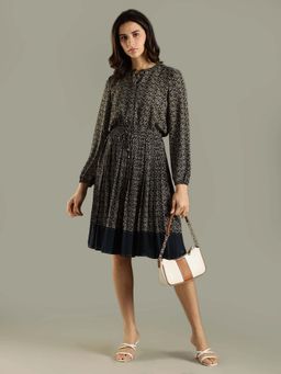 Tommy Hilfiger - Black Printed Mandarin Neck Dress