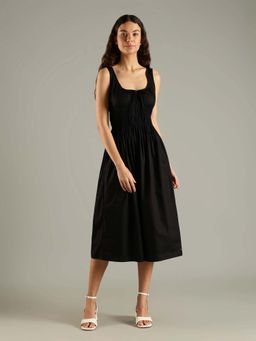 Tommy Hilfiger - Black Solid/Plain Square Neck Dress