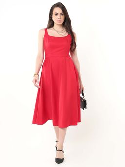 Gazillion - Red Solid/Plain Square Neck Dress