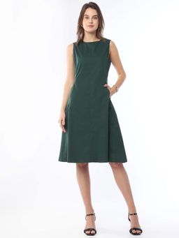 Gazillion - Green Solid/Plain Round Neck Dress