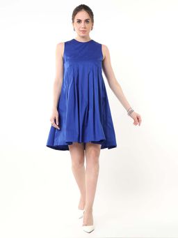 Gazillion - Blue Solid/Plain Round Neck Dress