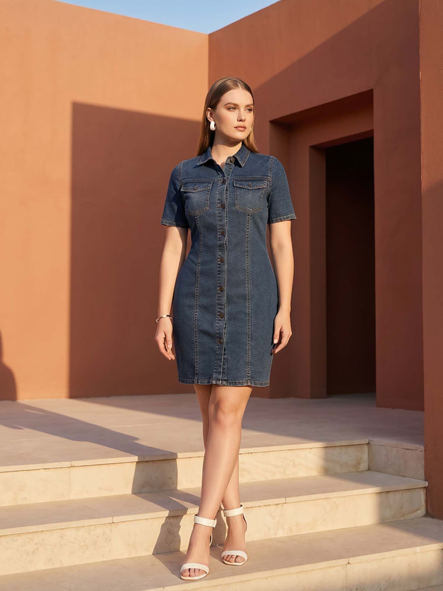 zummer Blue Solid/Plain Collar Neck Dress-picture-27