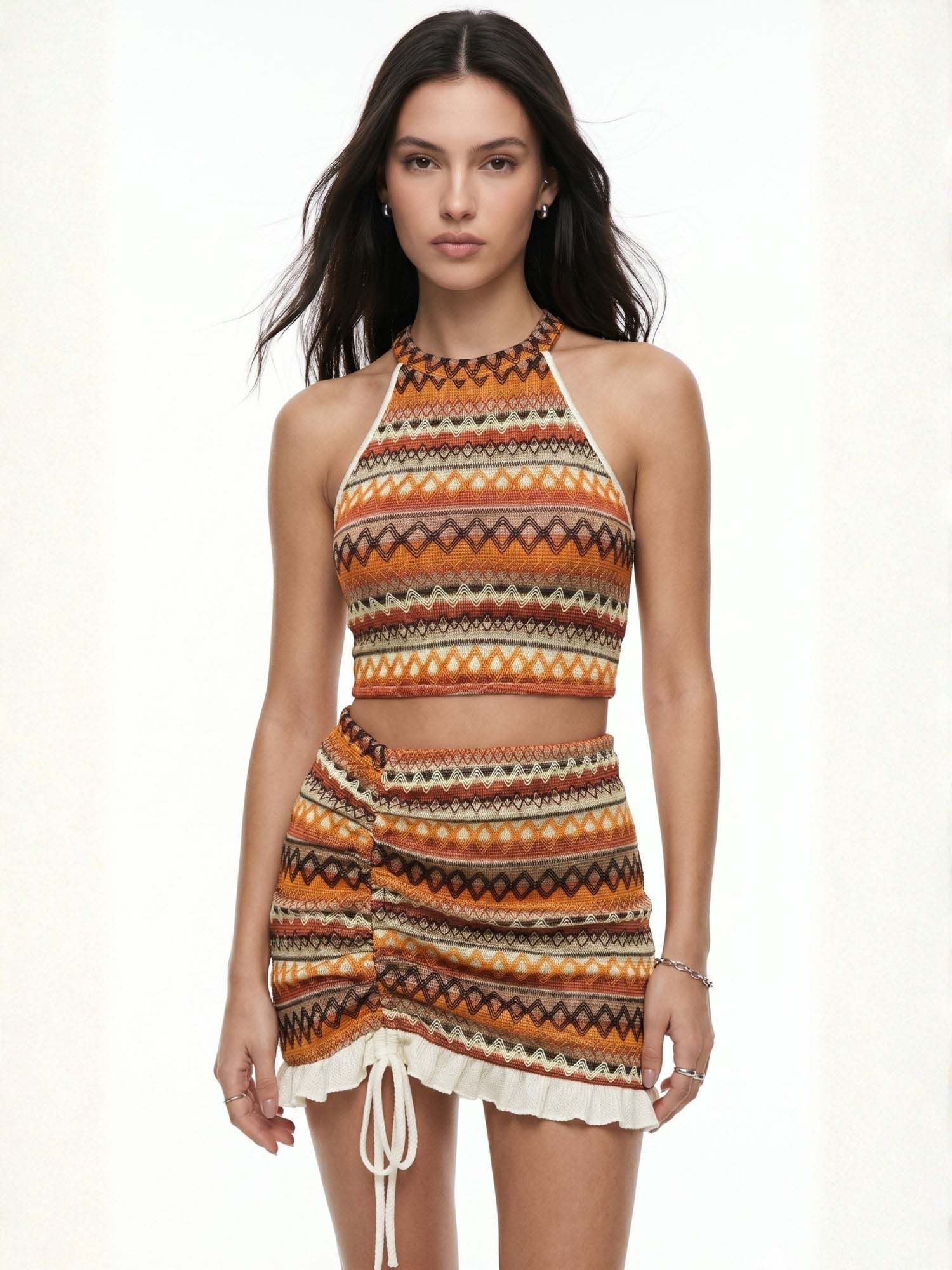 outzidr Multi-Color Stripes Halter Neck Co-Ord Set-picture-20