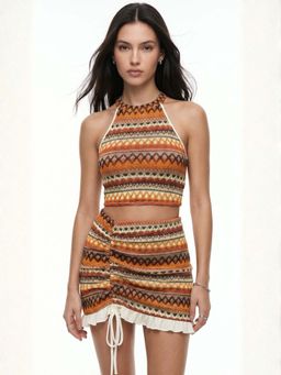 Outzidr - Multi-Color Stripes Halter Neck Co-Ord Set