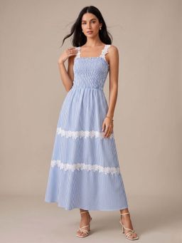 Outzidr - Blue Stripes Shoulder Straps Dress