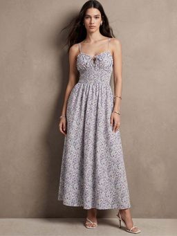 Outzidr - Multi-Color Printed Shoulder Straps Dress