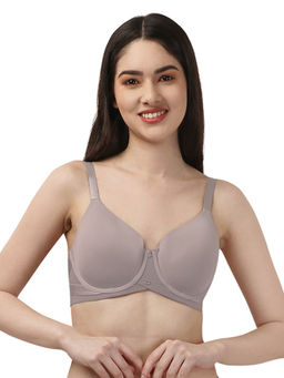 SOIE - Full Coverage Padded Wired T-shirt Bra with Mesh Detailing-Bark