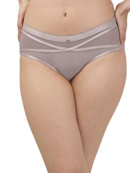 SOIE - High Rise Full Coverage Panty with Mesh Detailing-Bark
