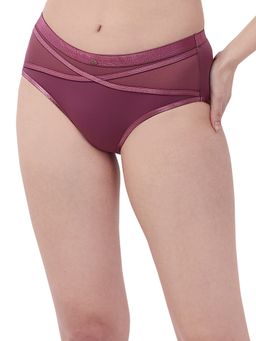 SOIE - High Rise Full Coverage Panty with Mesh Detailing-Purple
