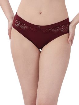 SOIE - High Waist Full Coverage Lace Brief-Wine