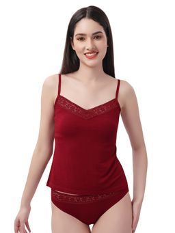 SOIE - Super Soft Micro Modal Spandex Lace Neckline Camisole-Maroon