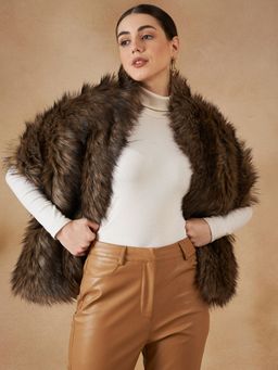 InWeave - Brown Faux Fur Cape Poncho