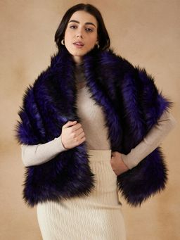 InWeave - Purple Black Faux Fur Cape Poncho