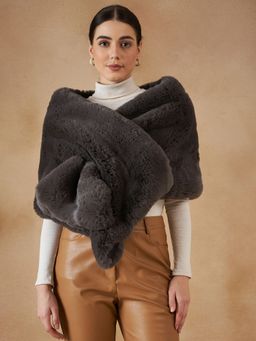 InWeave - Slaty Grey Long Faux Fur Cape Poncho