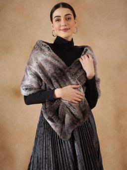 InWeave - Dark Grey Double Shade Long Faux Fur Cape Poncho
