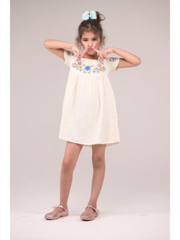 Urban buds - Off White Cotton Half Sleeves Dress