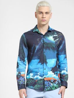 Jack & Jones - Blue Printed Full Sleeves Shirt