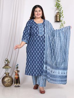 Swasti - Blue Women Plus Size Kurta with Pant and Dupatta