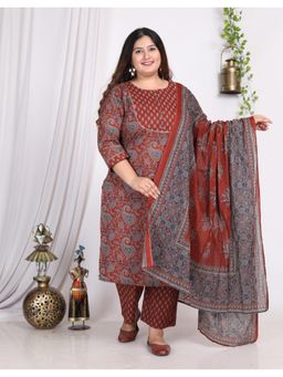 Swasti - Maroon Women Plus Size Kurta with Pant and Dupatta