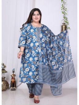 Swasti - Blue Women Plus Size Kurta with Pant and Dupatta