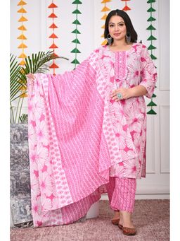 Swasti - Pink Women Plus Size Kurta with Pant and Dupatta
