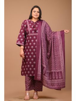 Swasti - Purple Women Plus Size Kurta with Pant and Dupatta