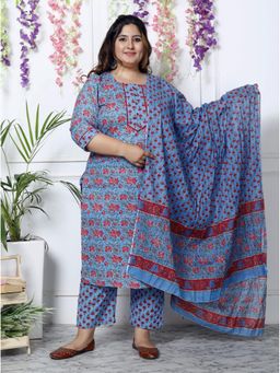 Swasti - Blue Women Plus Size Kurta with Pant and Dupatta