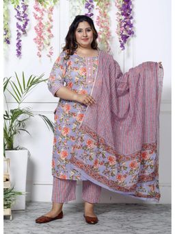 Swasti - Purple Women Plus Size Kurta with Pant and Dupatta