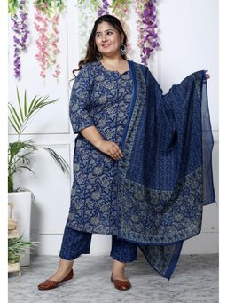 Swasti - Blue Women Plus Size Kurta with Pant and Dupatta