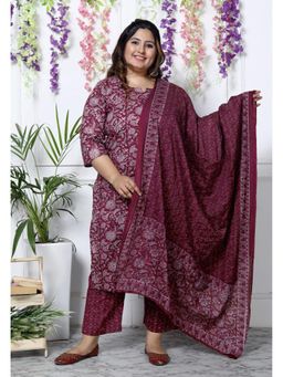 Swasti - Maroon Women Plus Size Kurta with Pant and Dupatta