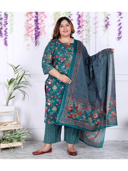 Swasti - Teal Women Plus Size Kurta with Pant and Dupatta