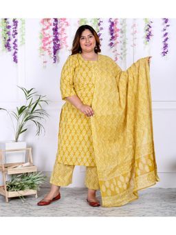 Swasti - Yellow Women Plus Size Kurta with Pant and Dupatta