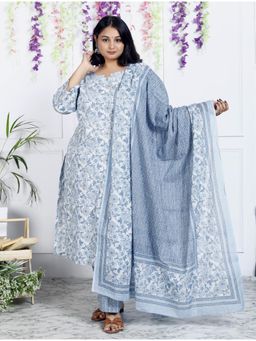 Swasti - Blue Women Plus Size Kurta with Pant and Dupatta