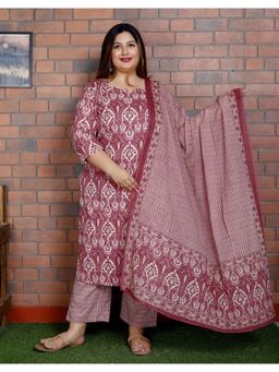 Swasti - Purple Women Plus Size Kurta with Pant and Dupatta