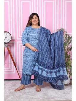 Swasti - Blue Women Plus Size Kurta with Pant and Dupatta