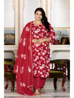 Swasti - Red Women Plus Size Kurta with Pant and Dupatta