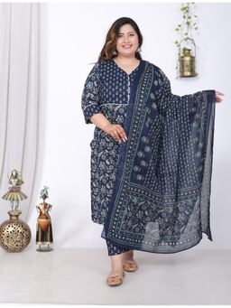 Swasti - Blue Women Plus Size Kurta with Pant and Dupatta
