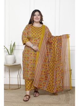Swasti - Mustard Women Plus Size Kurta with Pant and Dupatta