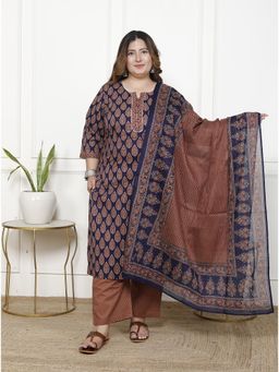 Swasti - Blue Women Plus Size Kurta with Pant and Dupatta