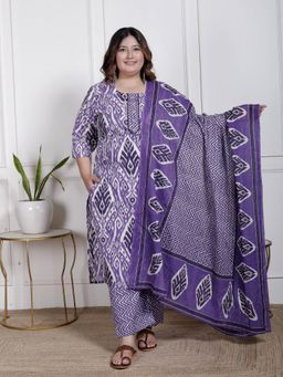 Swasti - Purple Women Plus Size Kurta with Pant and Dupatta