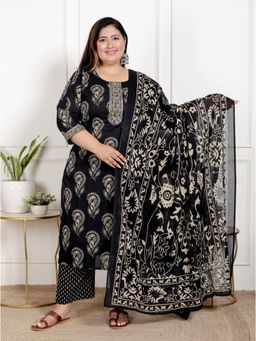 Swasti - Black Women Plus Size Kurta with Pant and Dupatta