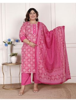 Swasti - Pink Women Plus Size Kurta with Pant and Dupatta